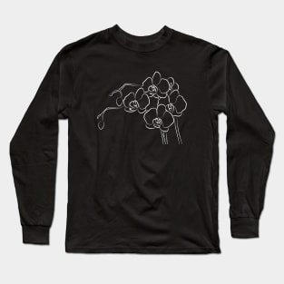 White Orchid Line Art Drawing Long Sleeve T-Shirt